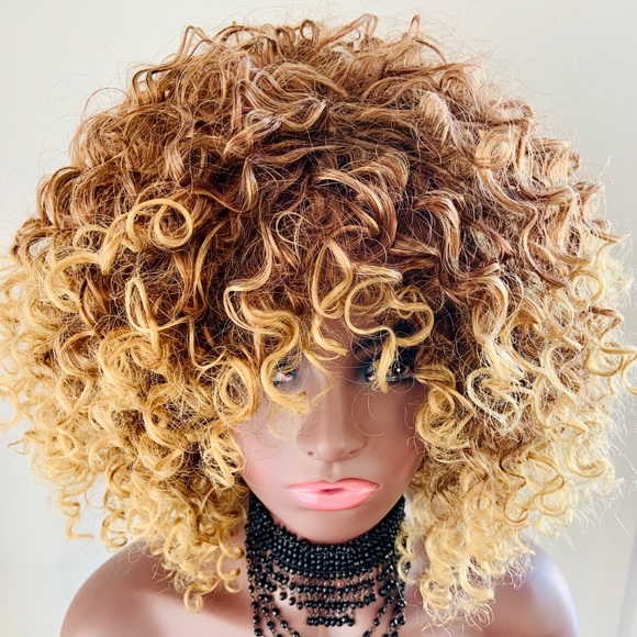 Blonde Auburn Mix Color “Put On & Go” Premium Fiber Curly Wig - Picture 2 of 5
